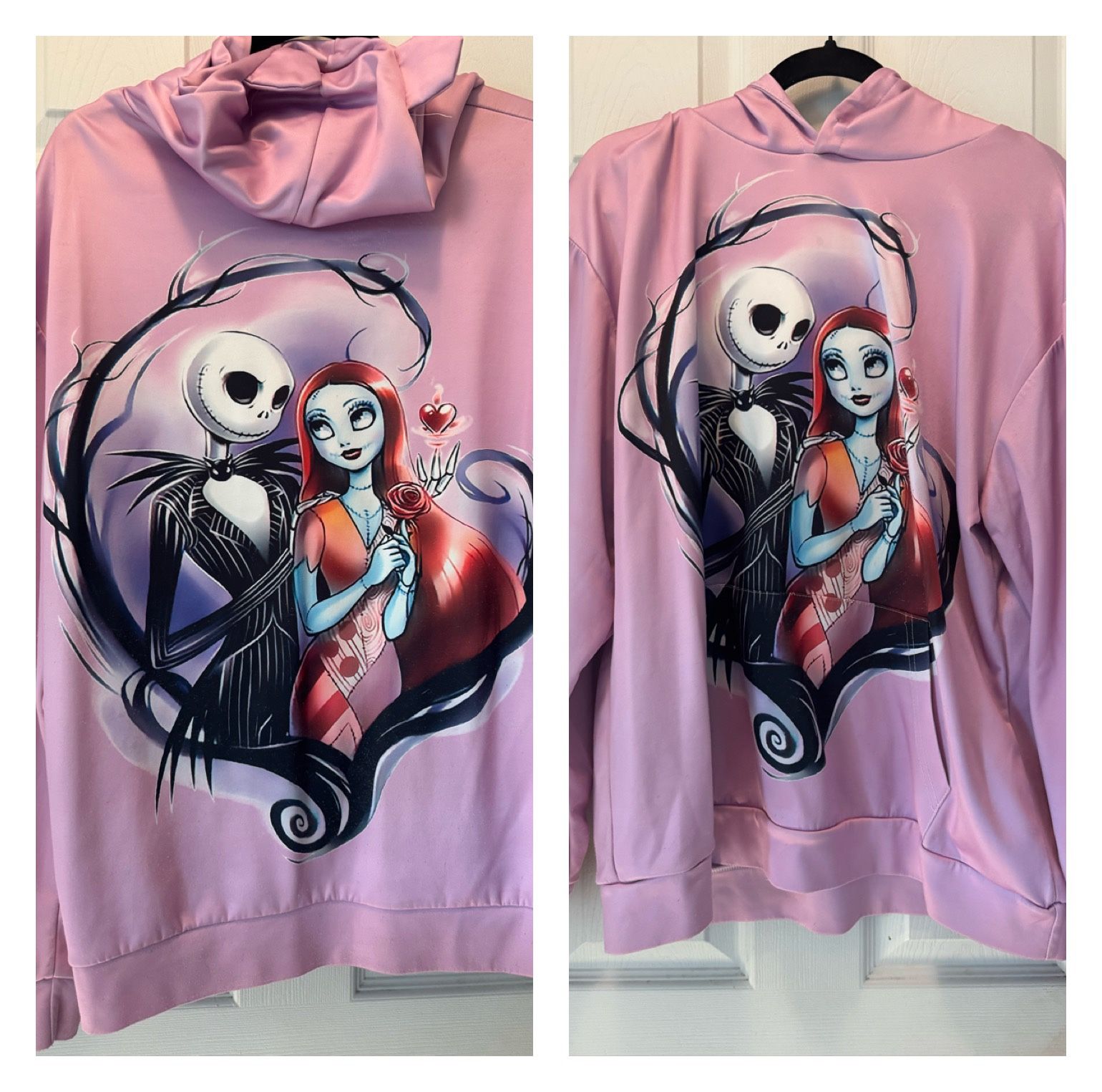 Pink Jack And Sally Nightmare Before Christmas Hoodie