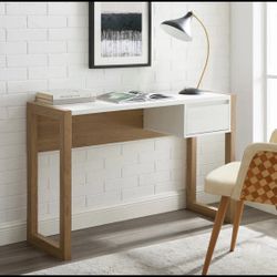 46" Fluted Drawer Writing Desk - English Oak/Solid White