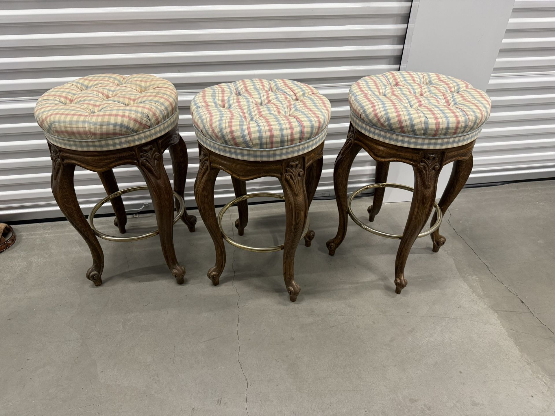 Vintage Regal Bar Stools – Swivel Wood with Upholstered Seats)