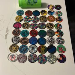 Lot of 31 Authentic POG Kini Slammers And 11 POGs The World Pog Federation 1990s with Holder