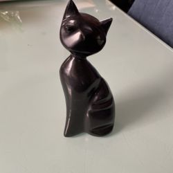 Middle Century  Black Stone Carved Cat