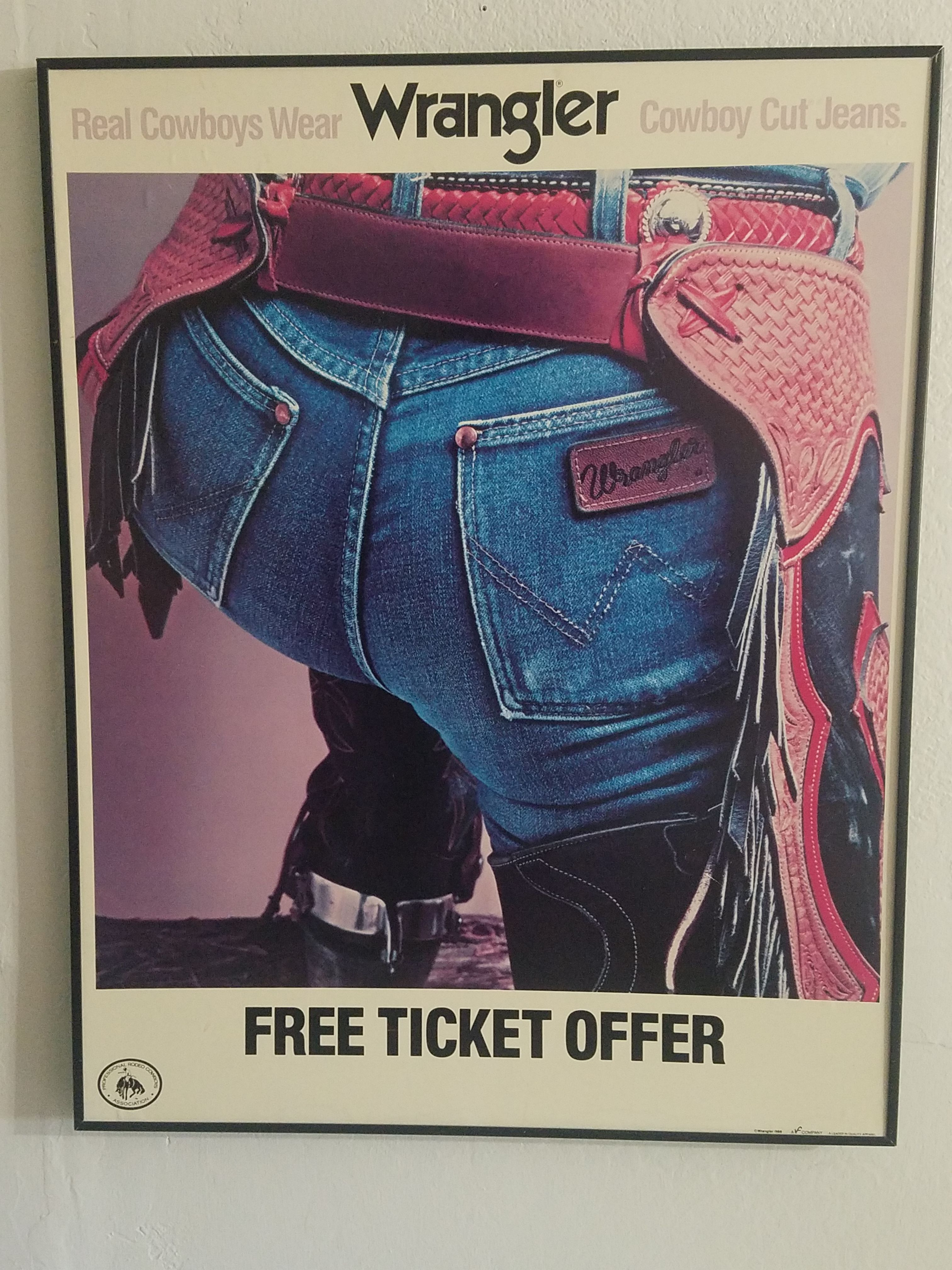 Vintage '88 Store Display POSTER WRANGLER Jeans Ad Rodeo Cowboys  Association Framed and Matted for Sale in Guadalupe, AZ - OfferUp
