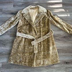 Vintage Champagne Crushed Velvet Belted Coat