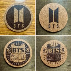 BTS Laser Engraved Cork Coasters Lot of 4