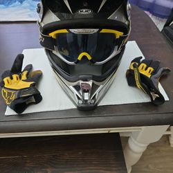 HJC Motocross Helmet (Men’s Medium) + Scott Goggles + Thor Gloves – Complete Set
