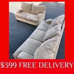 Tan 2 piece Sofa and Loveseat COUCH SET sectional couch sofa recliner (FREE CURBSIDE DELIVERY)