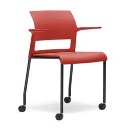 Red Modern Steelcase Chairs with Casters and Armrests