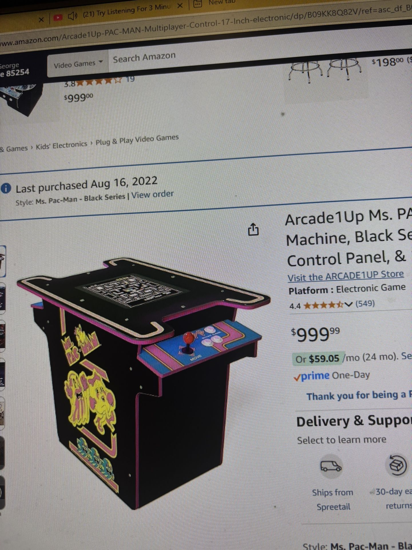 Ms PAC MAN Arcade Table