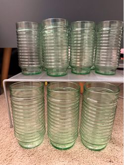 Anchor Hocking "Park Avenue" green ribbed glass tumblers. Lot of 10