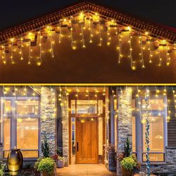 LED Solar Icicle String Lights 20Ft 288 LEDs Waterproof Extendable Christmas Curtain String Lights Decorations for Bedroom Patio Yard Garden Wedding P
