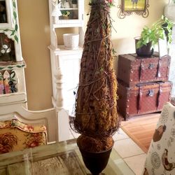 Artificial Rustic Topiary Pine Tree In Bronze Urn.