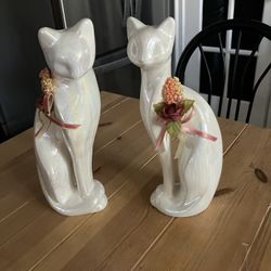 Ceramic Tall White Cats