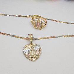 Heart Set Chain With Crown Ring Gold-plated 7.8.9