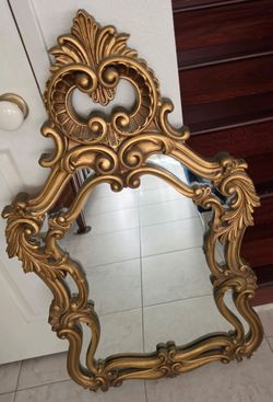 Mid Century Modern Rococo Style Gold Ornate Wall Mirror 42" Vintage