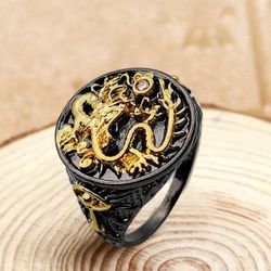 Men's "The Rising Dragon" Capitan Collection Black Chinese Ring - Size 9