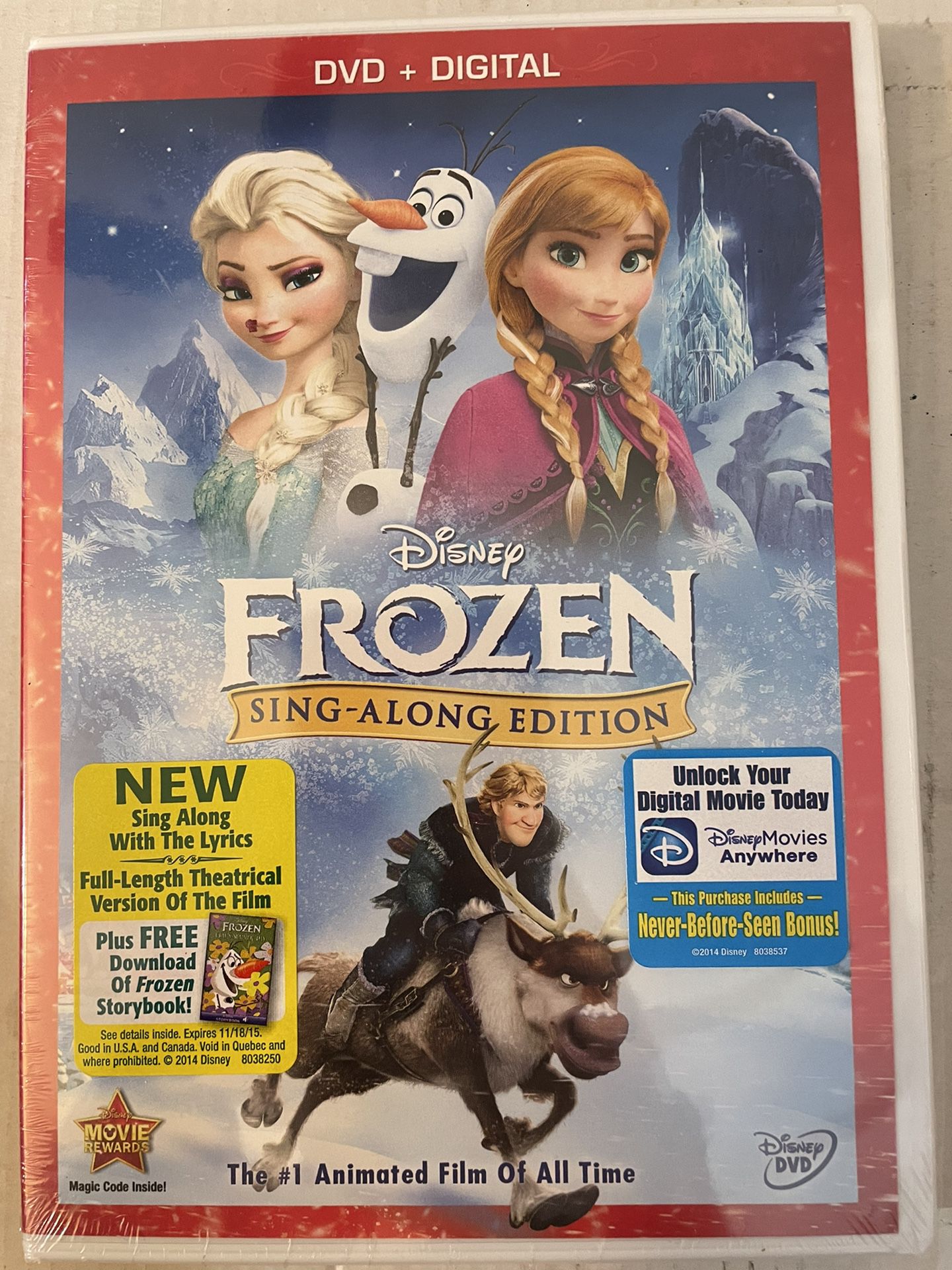 Disney’s FROZEN SING-ALONG EDITION  (DVD + Digital) NEW