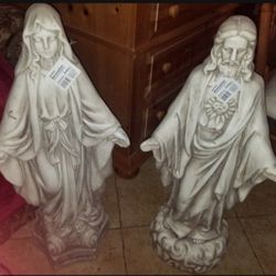 Home Garden Yard Decorations, Set Of Two Religious Tall Statues, Includes, Immaculate Virgen Mary and Jesus of Sacrament, Indoor & Outdoor, Brand New.