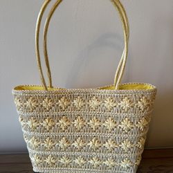 Dramatic Price Drop For Yellow And Tan Woven Structured Pocketbook By “Sand And Sea”