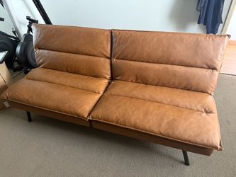 Caramel Faux Leather Futon Sofa Bed