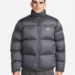 Nike Men Large Nike Sportswear Club Full Zip Puffer Jacket Grey White Swoosh