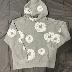 Grey And White Denim Year Hoodie