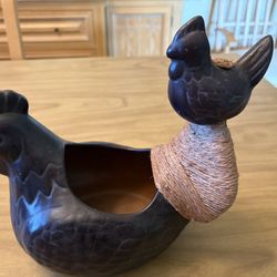 Adorable Clay “Chicken” Flower Pot With A “Chick”