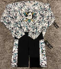 NHL Anaheim Ducks Women’s Floral Crop Top with Matching Biker Shorts Set! - NEW! Multiple Sizes Available! S M L