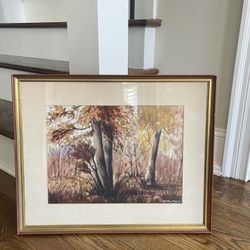 Original Forest Fall Watercolor Painting Signed Framed