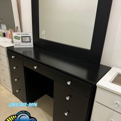Black Vanity With Diamond Knobs Desk 