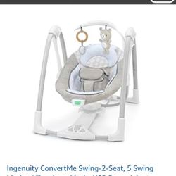 Ingenuity ConvertMe baby Swing-2-Seat, 5 Swing Modes,Vibrations, Music,USB Power Adapt Cord,toy Bar