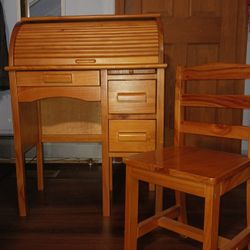 Solid Wood Desk & Chair Set For Kids, With Drawers, Shelves And Storage