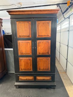 Vintage Wood & Black Entertainment Armoire – TV Cabinet