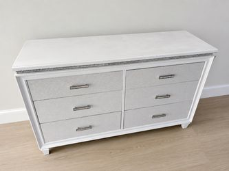 White 6-Drawer Dresser with Silver Hardware