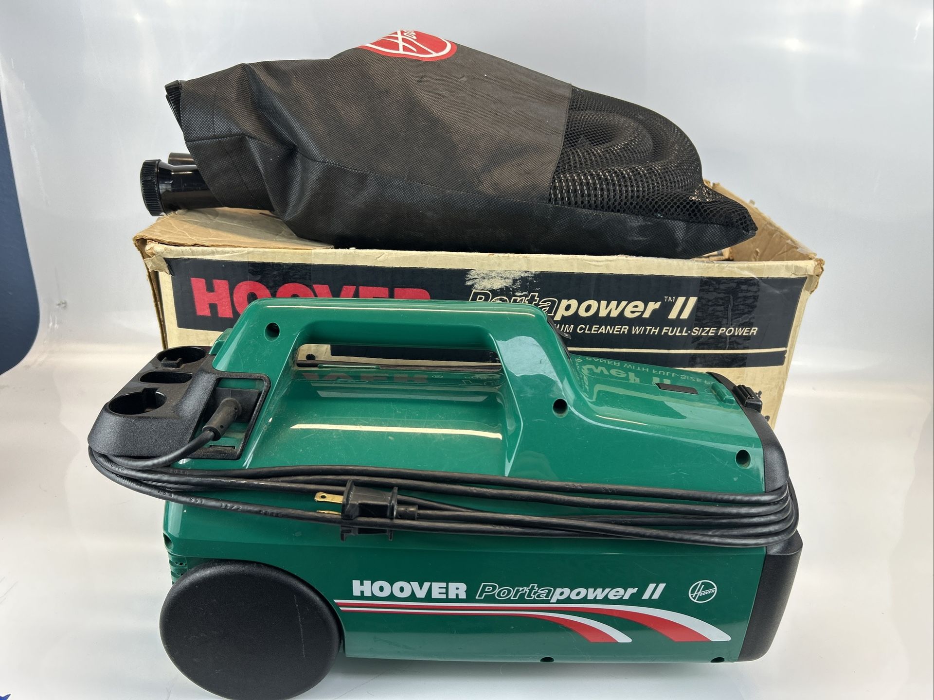 Vintage Hoover PortaPower II Green Compact Canister Vacuum Tested w/ Attachments