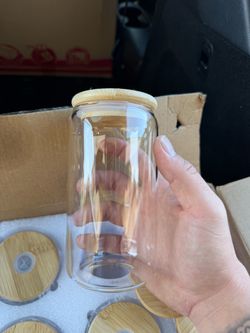 Clear Glass Can Cup with Bamboo Lid