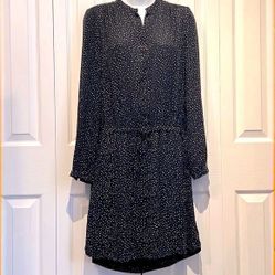 Hilary Radley Black With White Polka Dots Long Sleeve Dress Size Small