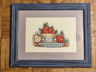 Handmade Framed Cross Stitch – Apple Country Kitchen Decor