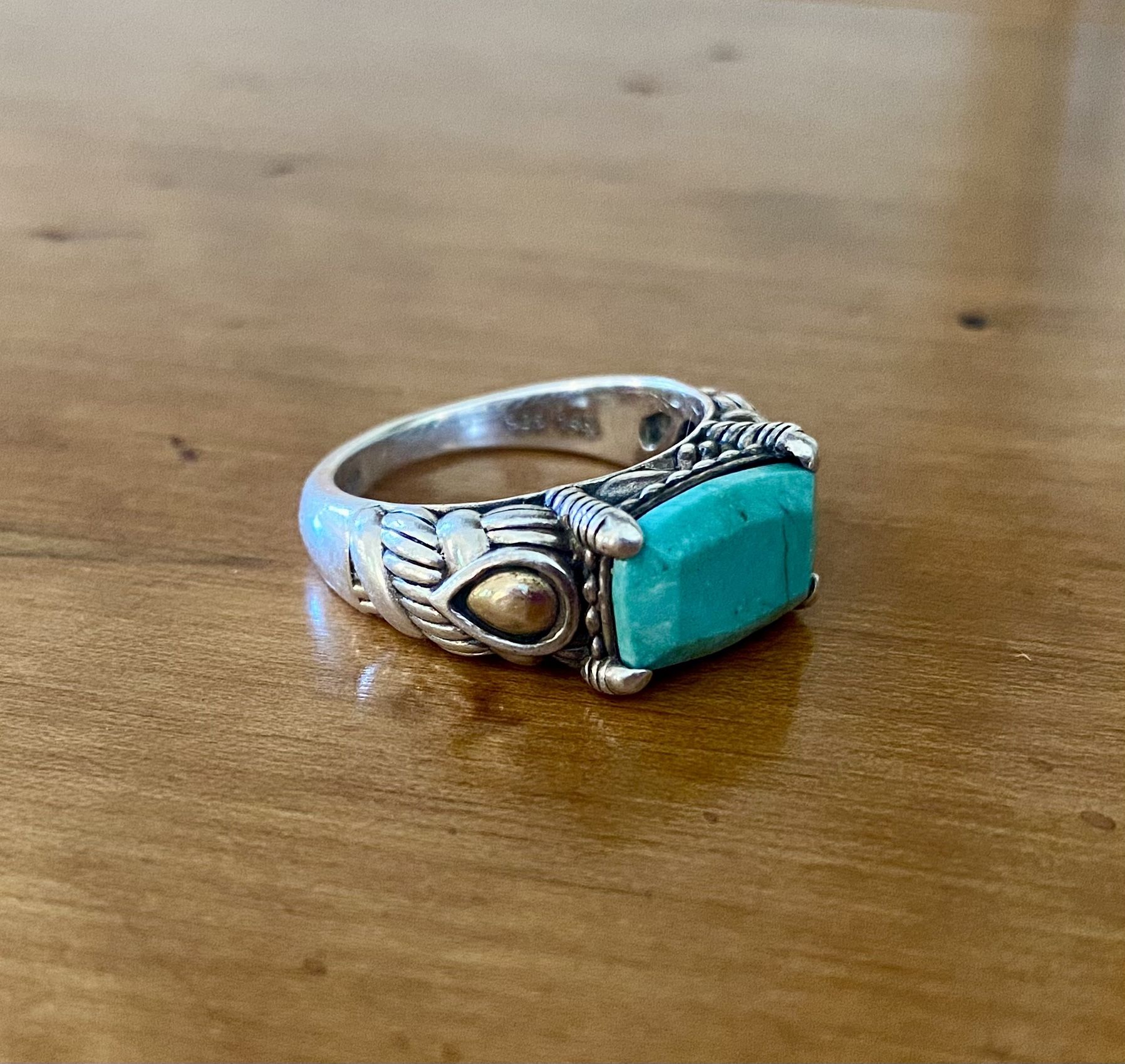 John Hardy JAI Sterling Silver 14k Yellow Gold Turquoise Ring size 8
