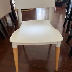 Set of Two White Plastic And Wood Chairs