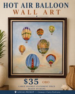 Large Handmade 3D Hot Air Balloon Wall Art Framed Coastal Decor