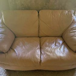 Beige Leather Love Seat 