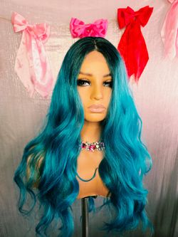 26" Aqua blue ombre synthetic hair wig new