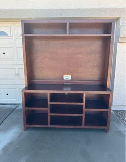 Wood TV Stand with Hutch and Open Shelving