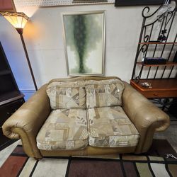 Fabric and Faux Leather Loveseat