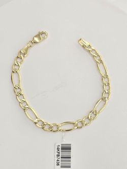 14k Real Gold Figaro Bracelet 6.5mm 7 Inches