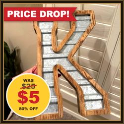 Decorative Letter K Wood and Galvanized Metal