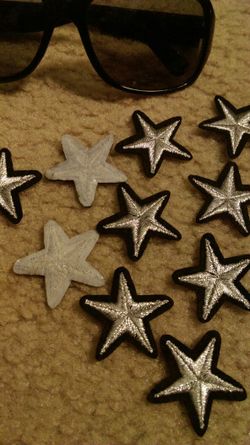 Set of 10 silver star embroidered iron on patches