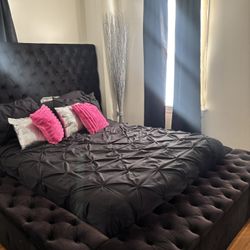 Queen size upholstered bed with storage