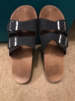Navy blue wedge sandals size 8