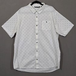 TravisMathew Button Up Shirt Mens XXL White Diamond Print Short Sleeve Golf